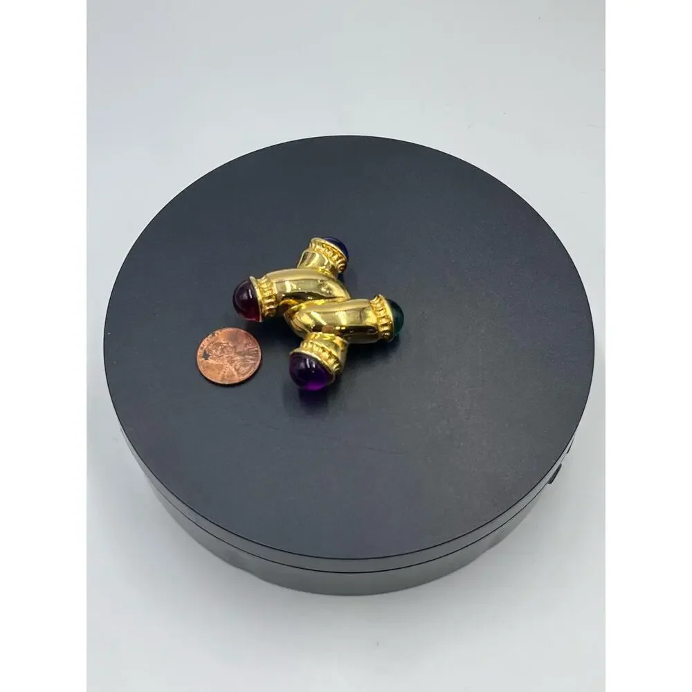 IVANA Signed Vintage Gold W/ Multicolored Cabochons Gripoix Style‎ Brooch